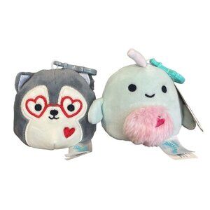Squishmallow 3.5” Heart Valentine Ryan Husky Clip On Keychain- NWT Narwhal Niema